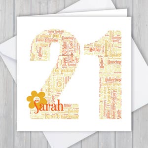 Biglietto di auguri per il 21° compleanno, personalizzato, ricordo, auguri unici, word art personalizzata Lei, ragazza, figlia, figlioccia, nipote, nonna