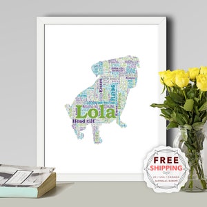 Carlino, regalo personalizzato, da parete con cornice, ricordo, stampa unica - per lei, per lui, amico, marito, mamma, papà, dog walker A5, A4, A3 Dog036