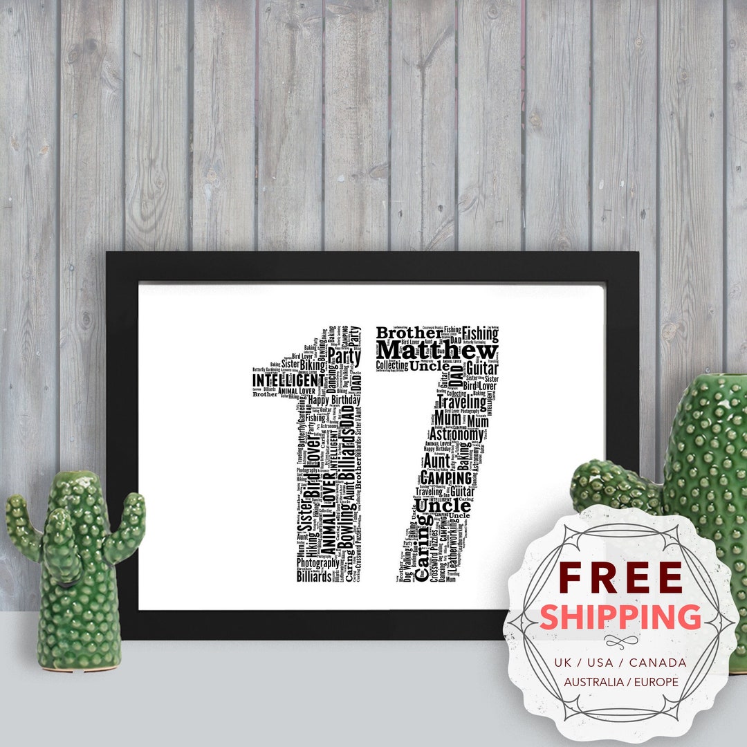 Personalized 17th Birthday, Anniversary Framed Word Art Gift, Keepsake ...