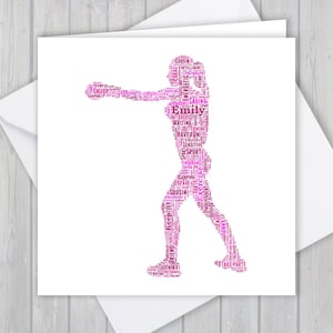 Tarjeta de felicitación personalizada de Female Boxer. Agregue sus propias palabras para crear un recuerdo único para su hija, mamá, papá, novia o hermana