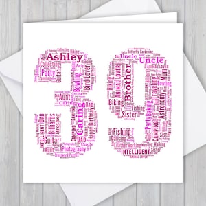Tarjeta de felicitación personalizada del 39 cumpleaños, aniversario único o regalo de recuerdo de jubilación para esposa, esposo, mamá, papá, hijo, hija, amigo,