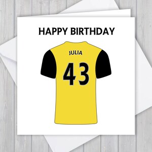Fußball Geburtstagskarte, personalisiert, 76., 77., 78., 79., 80. Geburtstag, jeder Name & Alter, für Jungen, Mädchen, Kinder | Gelb und Schwarz