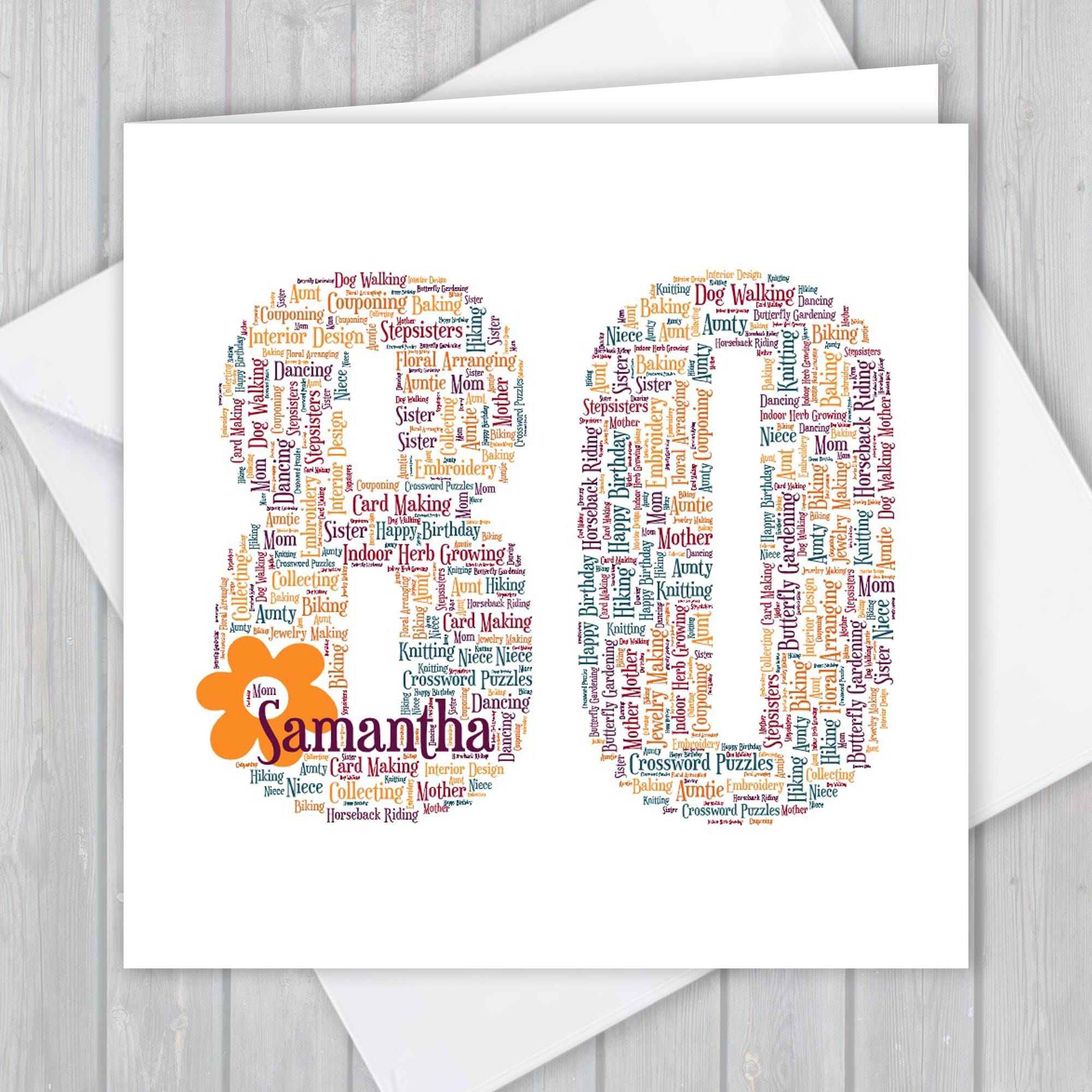 Personalized 80th Birthday Card: Custom Word Art Keepsake - Etsy