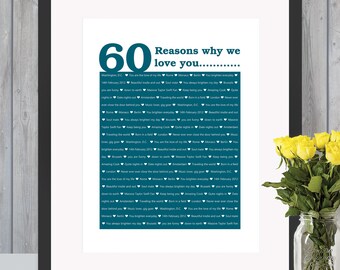 60 Reasons We Love You Print: Personalized 60th Birthday Gift (Digital Print)