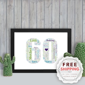 Personalized 60th Birthday, framed wall art gift, keepsake, Unique print - For Her, Ladies, Friend, Wife, Mom, Mum, Mam, A5, A4, A3 BFO060