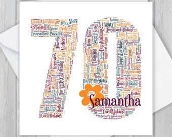 Personalized 70th Birthday Card: Word Art Keepsake GCF070