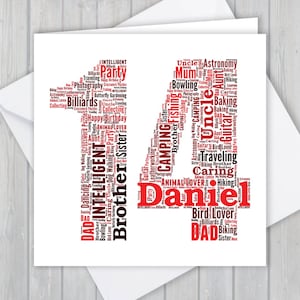 Tarjeta de felicitación personalizada del 14º cumpleaños, aniversario único o regalo de recuerdo de jubilación para esposa, marido, mamá, papá, hijo, hija, amigo,