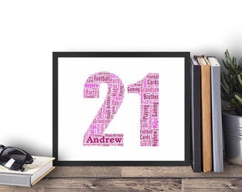 Personalized 21st Birthday Word Art Print: Unique Keepsake Gift BMM021