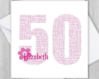 Personalized 50th Birthday Card: Custom Word Art Keepsake GCF050