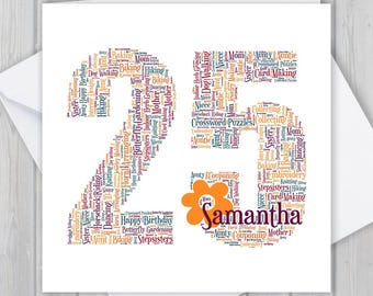 Personalized 25th Birthday Card: Word Art Keepsake GCF025