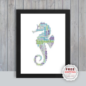 Personalized Sea life Seahorse, framed wall art gift, keepsake, Unique print for Her, Him, Friend, Husband, Mom, Mum, Dad, A5, A4, A3 Sea011