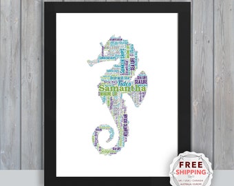 Personalized Sea life Seahorse, framed wall art gift, keepsake, Unique print for Her, Him, Friend, Husband, Mom, Mum, Dad, A5, A4, A3 Sea011