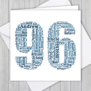 Gepersonaliseerde 96e verjaardag wenskaart, unieke verjaardag of pensioen aandenken cadeau voor vrouw, man, moeder, vader, zoon, dochter, vriend,
