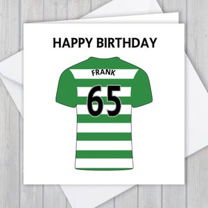 Fußball Geburtstagskarte, personalisiert, 71., 72., 73., 74., 75. Geburtstag, jeder Name & Alter, für Jungen, Mädchen, Kinder | Grüne und weisse Creolen