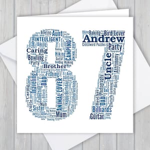 Cartão personalizado de aniversário de 87 anos, presente exclusivo de lembrança de aniversário ou aposentadoria para esposa, marido, mãe, pai, filho, filha, amigo,