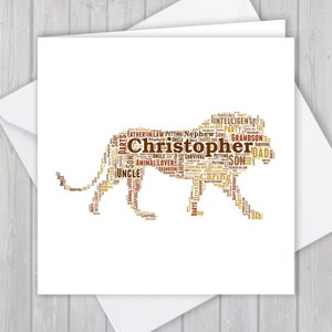 Lion personnalisé, carte de vœux d’anniversaire, anniversaire unique ou souvenir de remerciement | Femme, Mari, Maman, Papa, Fils, Fille, Ami,