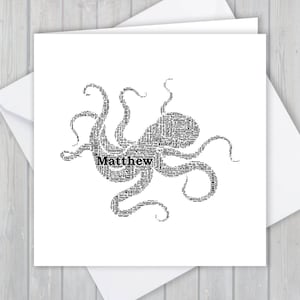 Personalisierte Oktopus Grußkarte. Fügen Sie Ihre eigenen Worte hinzu, um ein einzigartiges Andenken für Ihren Sohn, Ihre Tochter, Ihre Mutter, Ihren Vater oder Ihren Freund zu erstellen