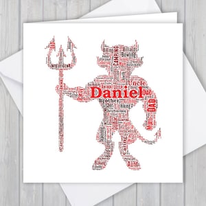 Personalised Devil, customised, Birthday greeting card for loved ones. mythology, keepsake for son, daughter, boy friend, Girl Friend