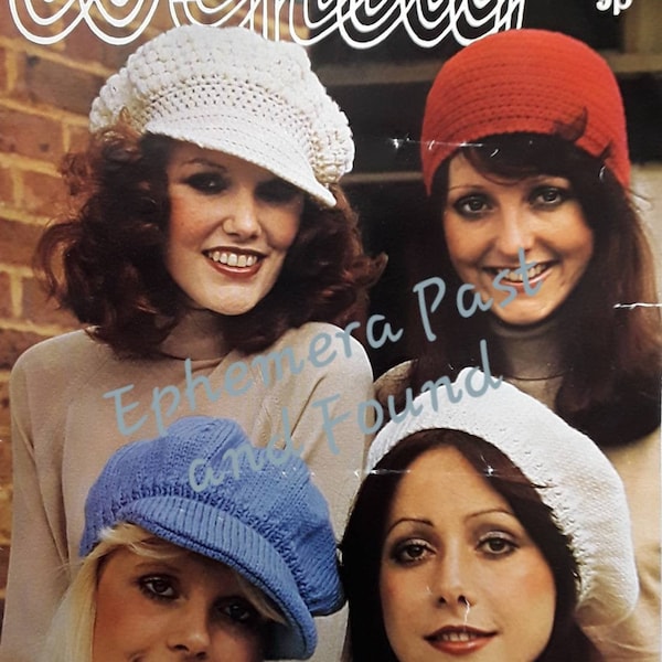 LADY'S HATS - Knitting & Crochet Pattern - PDF - 1970s Wendy Aran Yarn Ladies Beret/Peak Caps/Beanie - Womens Hat Leaflet - Digital Download