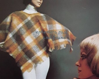 PONCHO SEWING PATTERN, pdf, Vintage mohair poncho with fringe, 1970s womens clothes, Diagrams and images, Instructions, Digital download