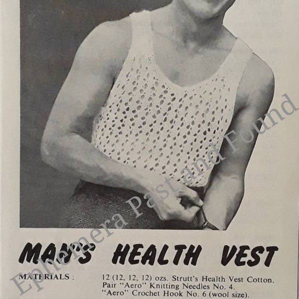 Gilet de santé pour homme en tricot : modèle de tricot PDF vintage des années 1940 gilet en coton string sous-vêtements pour homme gilet en coton à tricoter brochure en téléchargement numérique