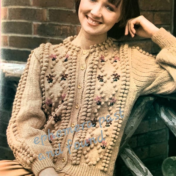 70’s Hand Knit Bobble Knit Beige Cardigan Wool Sm