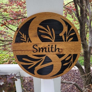 Personalized Name With Monogram Engraved Wood Sign - Rustic Wedding Gift -Perfect for Housewarming - Wooden Name Sign for Home Decor