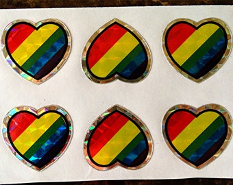Rainbow Heart Prism Glitter Stickers, Vintage from the 1980's.