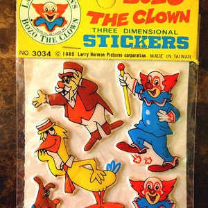 Adesivos Bozo The Clown Puffy, vintage dos anos 80. Datado de 1980.