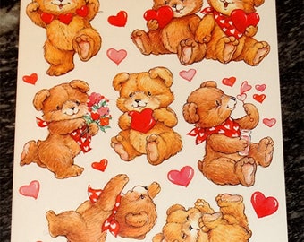 Bear Stickers, Valentine's Heart Bear Stickers, Vintage from the 1980's, New