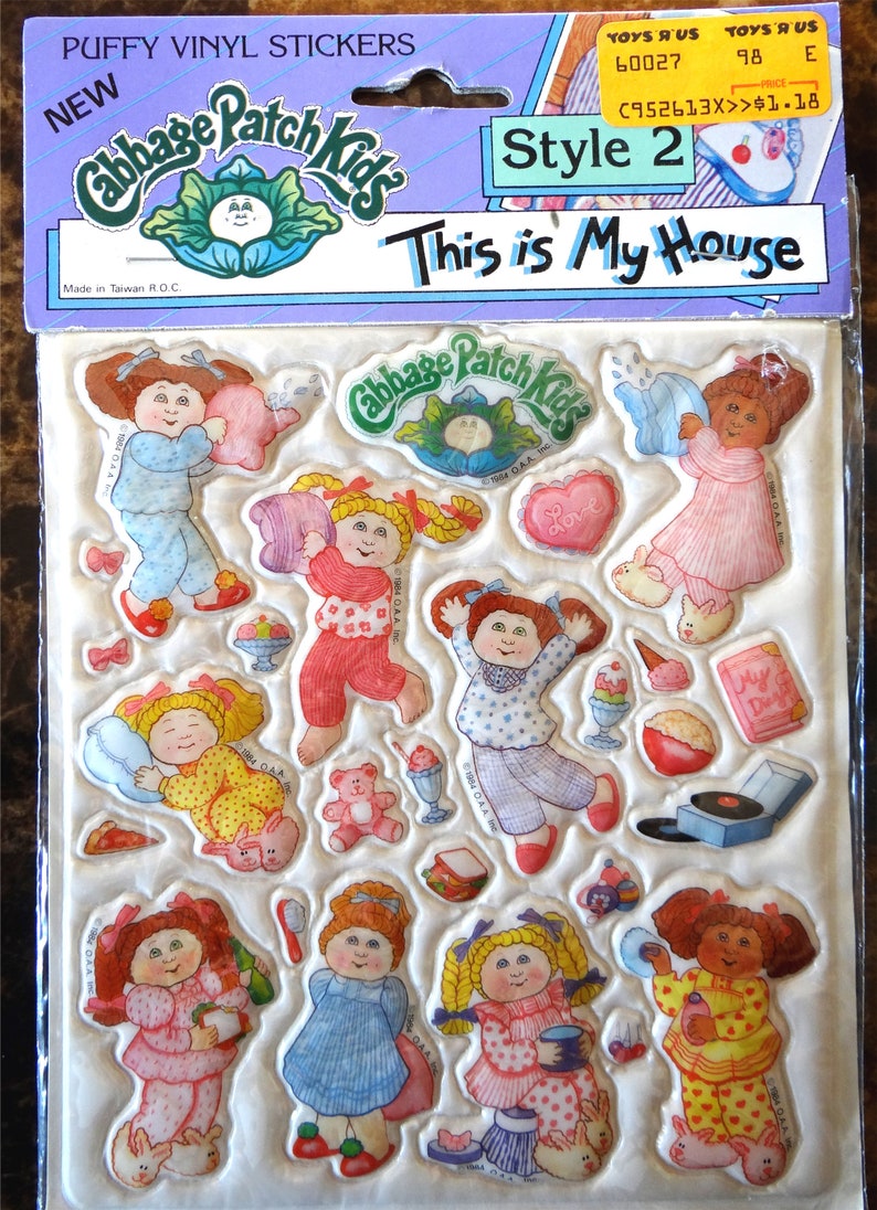 This is my House Style 2 Cabbage Patch Kids Puffy Stickers Dated 1984 by Diamond Toymakers Vintage from the 80/'s