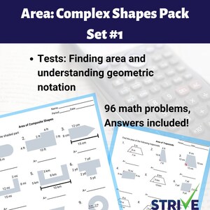 May include: A worksheet with 96 math problems for finding the area of composite shapes. The worksheet includes a variety of shapes, including rectangles, triangles, and trapezoids. The problems are designed to help students understand how to calculate the area of complex shapes. Answers are included.