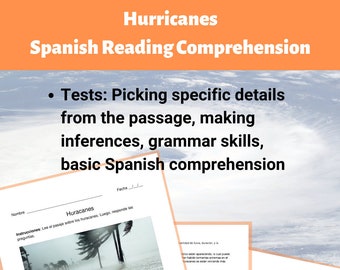 Hurricanes Spanish Reading Comprehension Worksheet - Etsy Canada