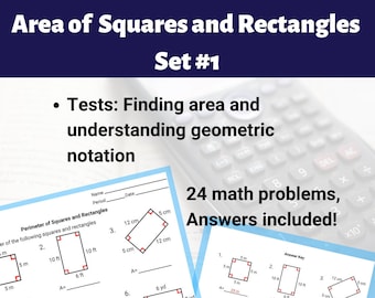 Area of Squares and Rectangles Worksheet - Set #1