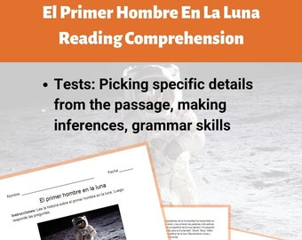 The First Man On The Moon Reading Comprehension Worksheet - Spanish Version