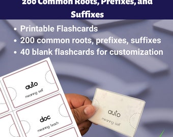 200 Common Roots, Prefixes, Suffixes Printable Flashcards for isee, ssat, sat, act, gre, and more