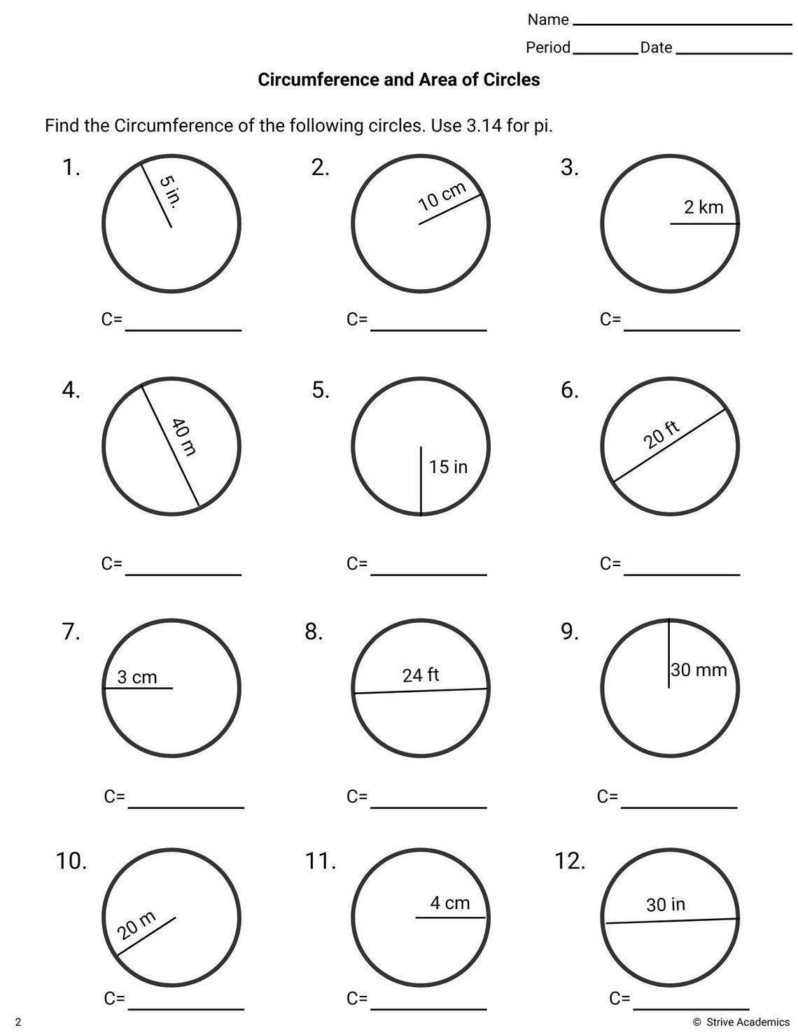 homework practice circumference answer key