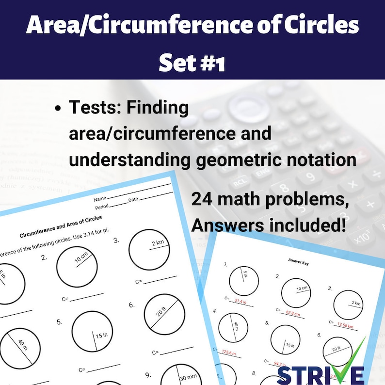 Area And Circumference Of Circles Worksheet Set 1 Download Now Etsy