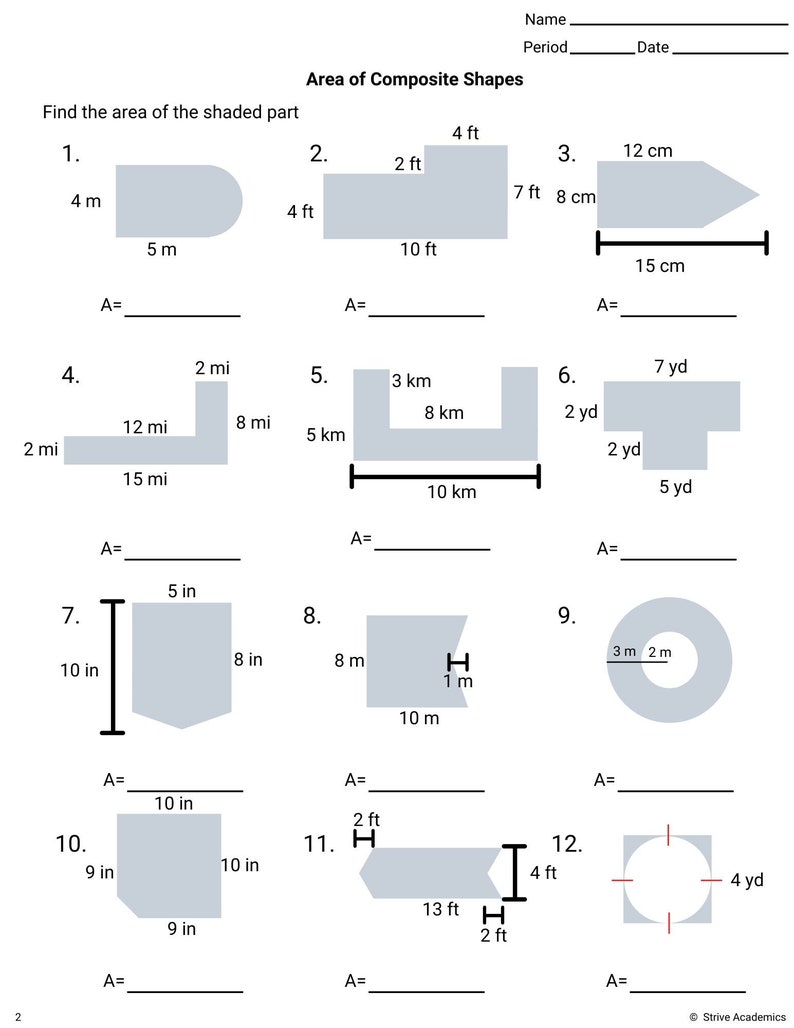 area of composite figures worksheet set 1 etsy