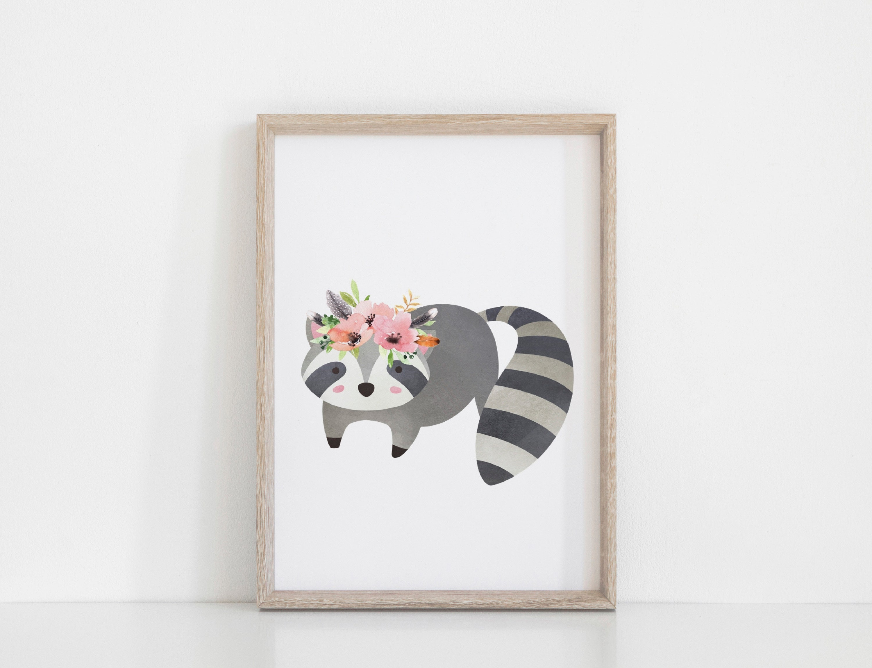 Raccoon Print Raccoon Wall Art Raccoon With Flowers Etsy UK