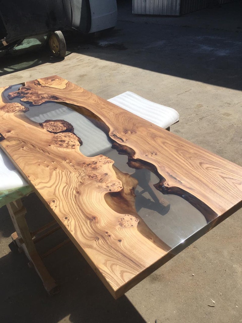Epoxy resin live edge Elm wood table with Polishing. Coffee Etsy