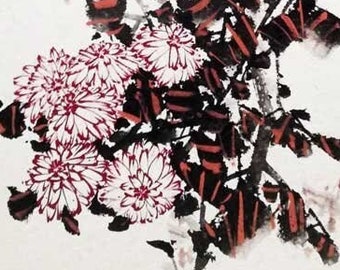 Wild Daisies chinese Japanese sumie ink painting office home Haus decor wall art