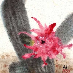 Kaktus Blumenmalerei japanische chinesische Tusche Malerei ink painting Heim Büro Dekoration Wand Kunst Printed