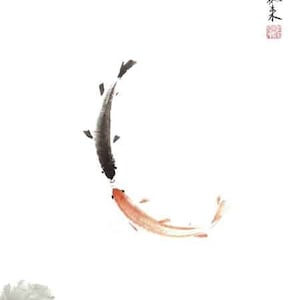 Fische chinesische Tusche Malerei japanische Sumi-e Malerie Heim Büro Dekoration Wand Kunst Printed