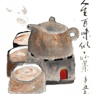 Tea time still life painting chinese japanese ink painting office home decor wall art