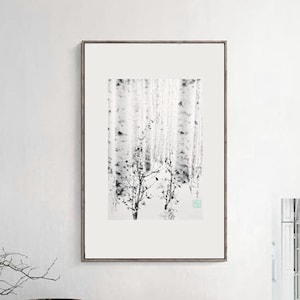 Birch chinese ink painting japanese sumi-e landscape painting office home decoration wall art