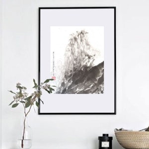 ink mountain chinese ink painting japanese sumi-e landscape painting office home decoration wall art