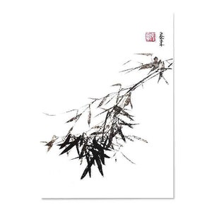 Pintura de flores de bambú, pintura de tinta china, pintura de tinta, decoración de hogar, oficina, arte de pared impreso