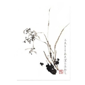 orchid flower draw japanese sumi-e chinese ink painting home office decoration wall art printed