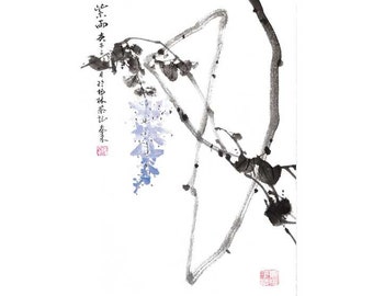 Wisteria flower chinese ink painting japanese painting home office decoration wall art printed